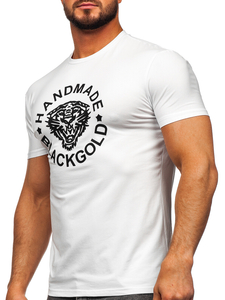 Biały t-shirt męski z nadrukiem Denley MT3019