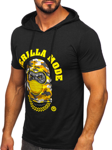 Czarny t-shirt męski z nadrukiem z kapturem Denley 8T978