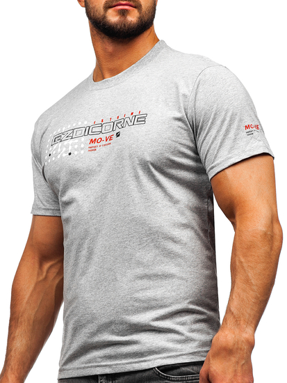 Szary bawełniany t-shirt męski z nadrukiem Denley 14732
