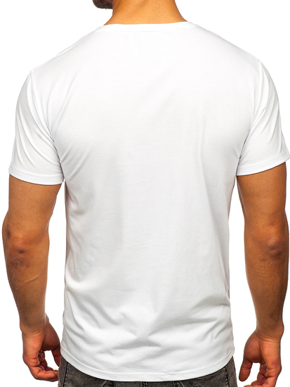 Biały T-shirt męski z nadrukiem Denley Y70005