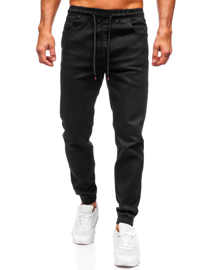 Czarne spodnie jeansowe joggery męskie Denley 8160