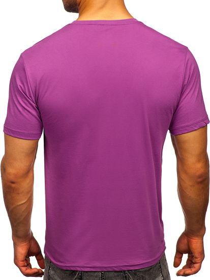 Fioletowy bawełniany t-shirt męski bez nadruku Bolf 192397