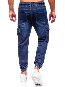 Granatowe spodnie jeansowe joggery bojówki męskie Denley 8115