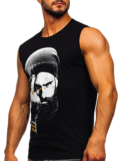 Czarna koszulka tank top z nadrukiem Bolf 14812