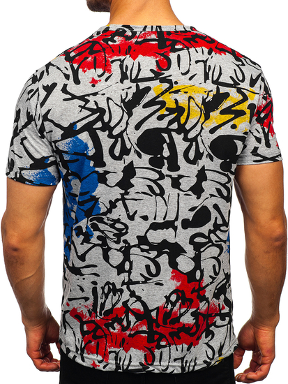 Szary T-shirt męski z nadrukiem Denley 14901