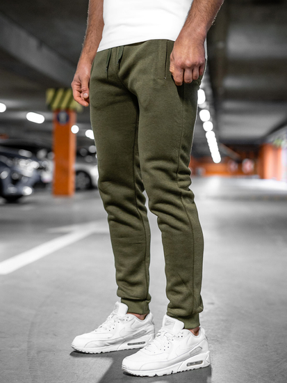 Spodnie męskie joggery dresowe khaki Denley XW01