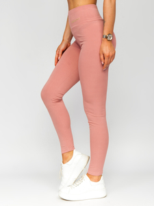 Różowe prążkowane legginsy damskie Denley W7501