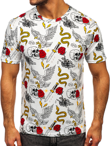 Biały T-shirt męski z nadrukiem Denley 14900