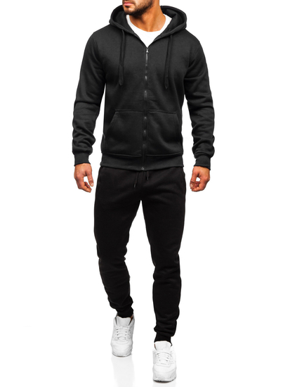 Czarny dres męski z bluzą z kapturem na zamek Denley D004