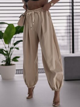 Beżowe materiałowe spodnie joggery alladynki damskie Denley 62405
