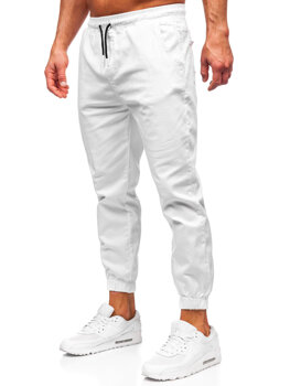 Białe spodnie joggery męskie Denley 001