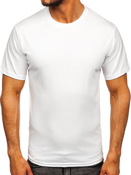 Biały bawełniany T-shirt męski bez nadruku Bolf 192397