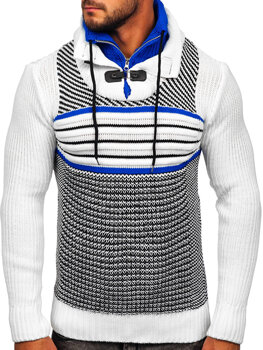Biały gruby sweter męski ze stójką Denley 2000