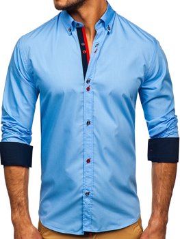 Błękitna koszula męska z długim rękawem Bolf 20710