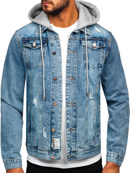 Błękitna kurtka jeansowa męska z kapturem Denley MJ505BC