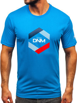 Błękitny bawełniany t-shirt męski z nadrukiem Denley 14741