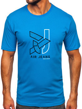 Błękitny bawełniany t-shirt męski z nadrukiem Denley 14769