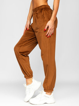 Brązowe welurowe spodnie dresowe damskie Denley 3840