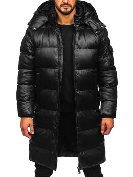 Czarna długa pikowana kurtka męska zimowa Denley 9971
