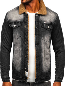 Czarna ocieplana jeansowa kurtka męska Denley MJ520N