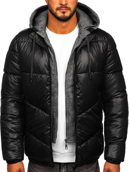Czarna pikowana kurtka męska zimowa Denley B2906