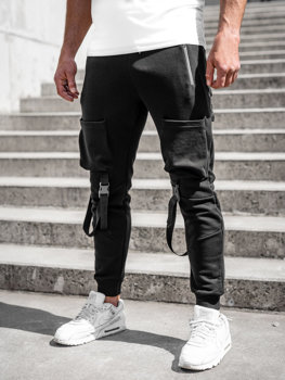Czarne bojówki spodnie męskie joggery dresowe Bolf 6581A