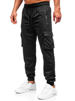 Czarne bojówki spodnie męskie joggery dresowe Denley JX6360
