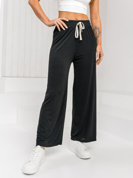 Czarne materiałowe szerokie spodnie damskie Denley W7956