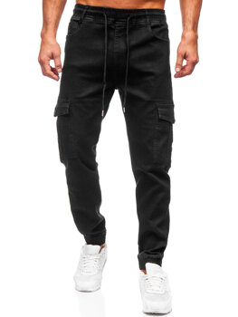 Czarne spodnie jeansowe joggery bojówki męskie Denley 8126