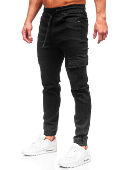 Czarne spodnie jeansowe joggery bojówki męskie Denley 8127