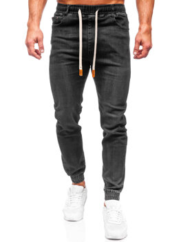 Czarne spodnie jeansowe joggery męskie Denley 9070