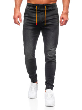 Czarne spodnie jeansowe joggery męskie Denley R31123W1