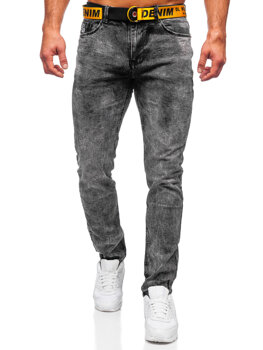 Czarne spodnie jeansowe męskie skinny fit z paskiem Denley R61104S1