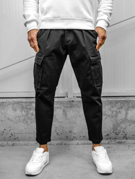 Czarne spodnie materiałowe bojówki męskie Denley 77323A