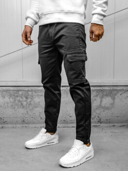 Czarne spodnie materiałowe joggery bojówki męskie Denley S201A