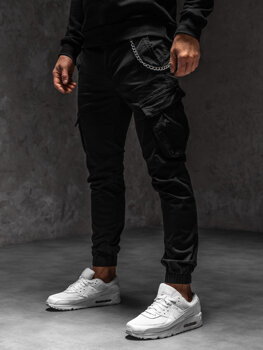 Czarne spodnie materiałowe joggery bojówki męskie Denley SK850B