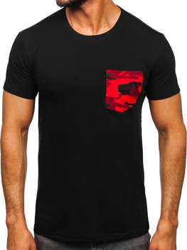 Czarno-czerwony t-shirt męski z kieszonką z nadrukiem moro Denley 8T85