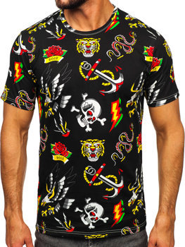Czarny bawełniany t-shirt męski z nadrukiem Bolf 14962