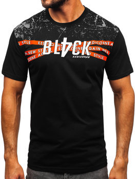 Czarny bawełniany t-shirt męski z nadrukiem Denley 14722