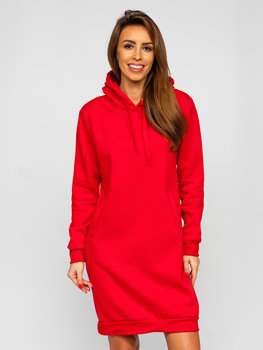 Czerwona długa bluza damska z kapturem Denley YS10005-A