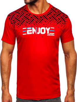 Czerwony bawełniany t-shirt męski z nadrukiem Denley 14720