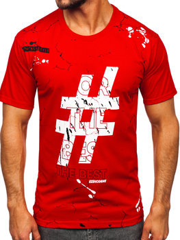 Czerwony bawełniany t-shirt męski z nadrukiem Denley 14728
