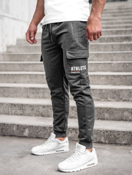 Grafitowe bojówki spodnie męskie joggery dresowe Denley JX5061A