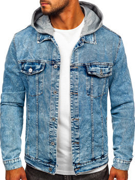 Granatowa kurtka jeansowa męska z kapturem Denley HY958