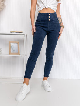 Granatowe jeansowe legginsy damskie Denley S110