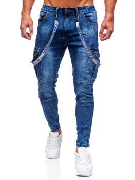 Granatowe spodnie jeansowe bojówki męskie Denley TF095