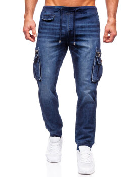 Granatowe spodnie jeansowe joggery bojówki męskie Denley MP0108BS