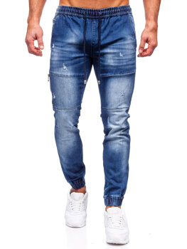 Granatowe spodnie jeansowe joggery męskie Denley MP0078BS