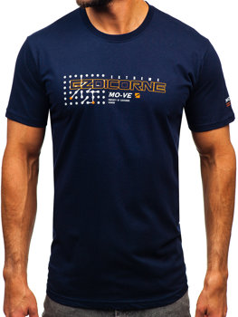 Granatowy bawełniany t-shirt męski z nadrukiem Denley 14732