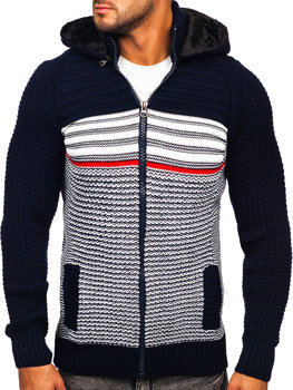 Granatowy gruby rozpinany sweter męski z kapturem kurtka Denley 2048